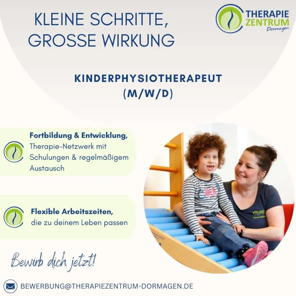 Stellenanzeige des Therapiezentrums Dormagen für Kinderphysiotherapeuten.